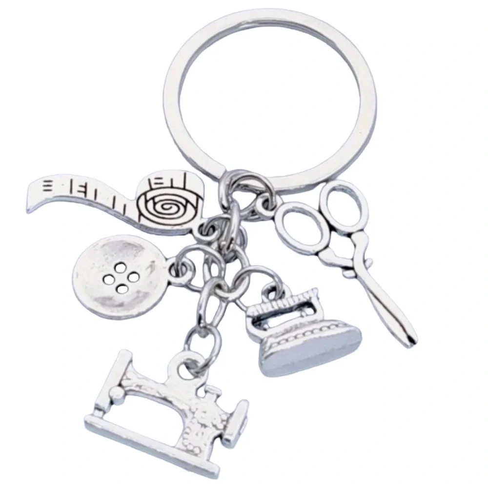 SEWING TOOLS Silvertone Keychain Bag Charm
